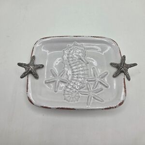 Mudpie White Ceramic Seahorse and Silver Starfish Dish